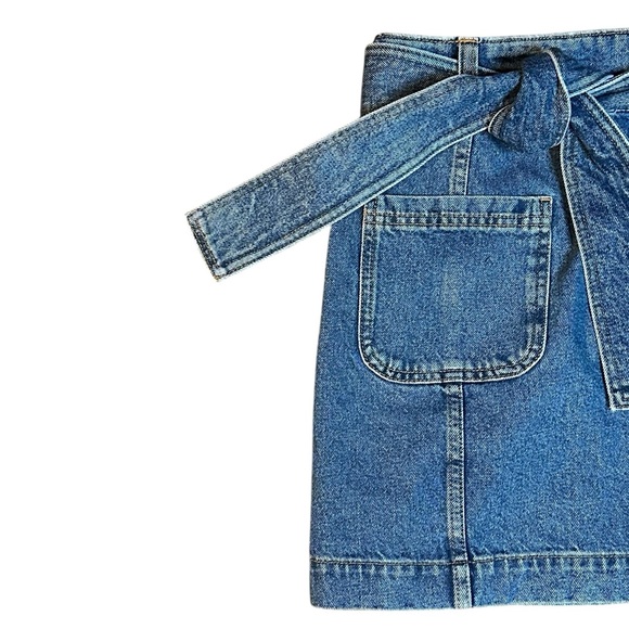 Sézane blue denim tie-waist mini skirt 34 - Picture 2 of 4